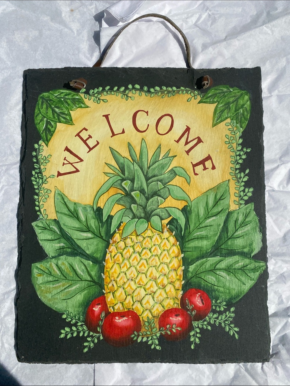 Tropical Pineapple Welcome Wall Plaque - Yellow & Green